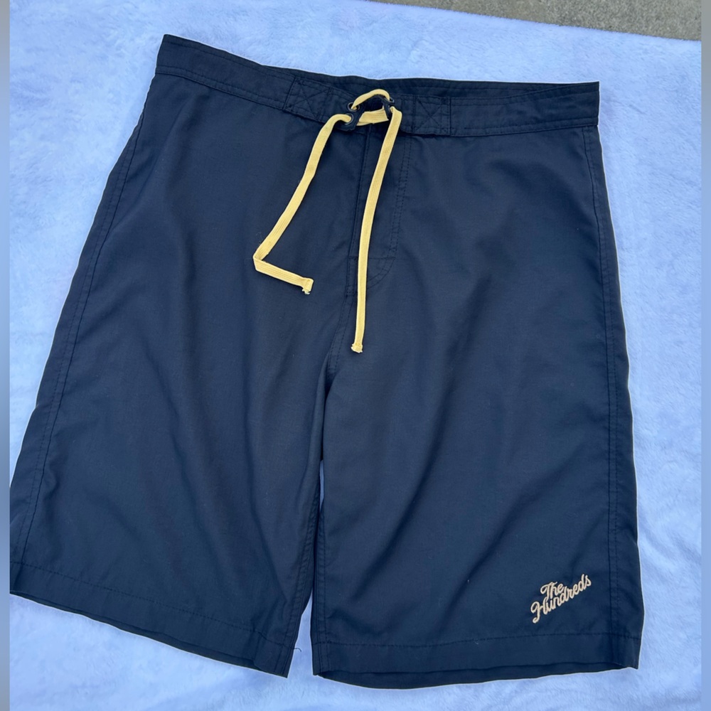 The Hundreds Men's Black Swim Shorts with Yellow Drawstring